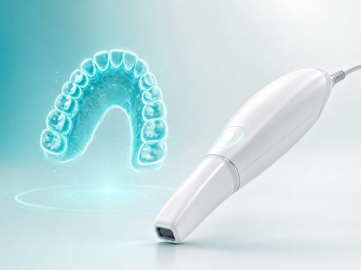Escáner intraoral 3D junto a un modelo digital de los dientes