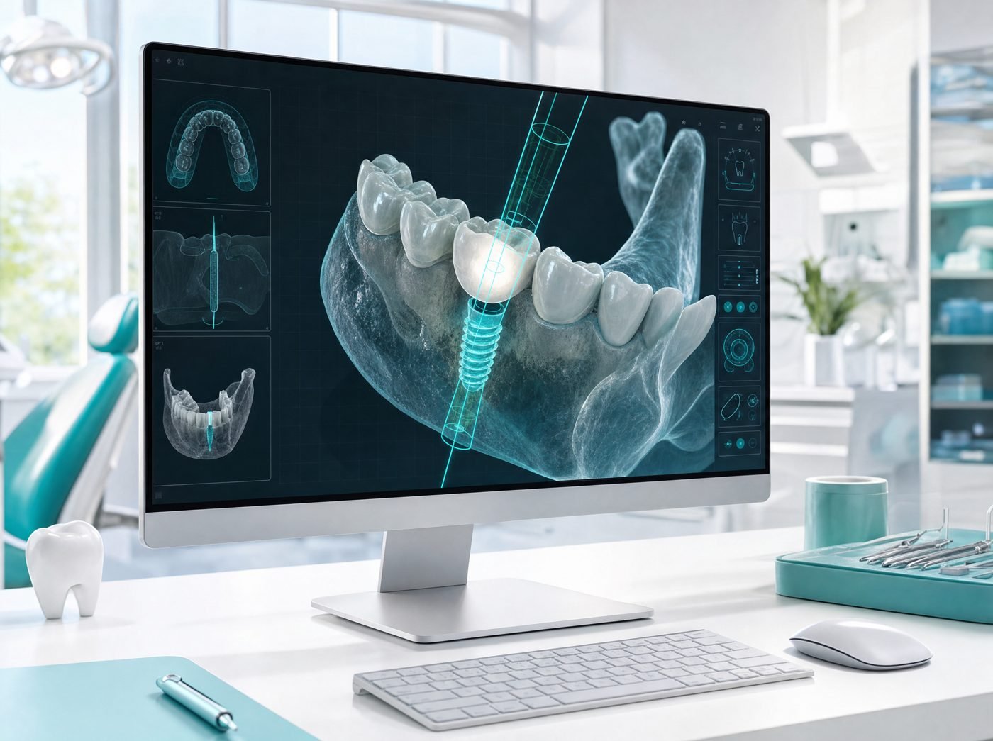 Planificación de un implante en 3D en la pantalla del ordenador